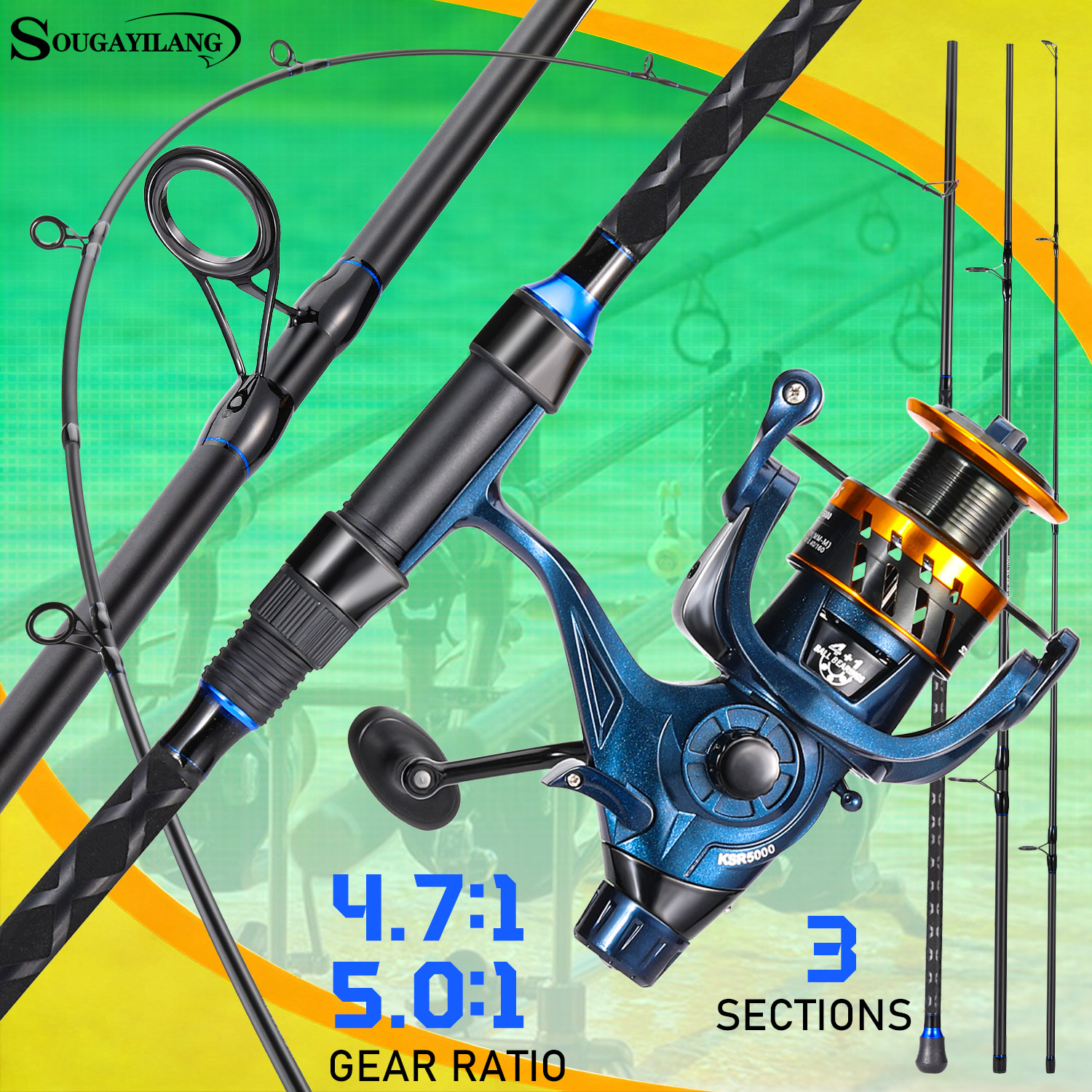Sougayilang 3 Sections Surf Fi - Fishing Rod Surf 评论和价格